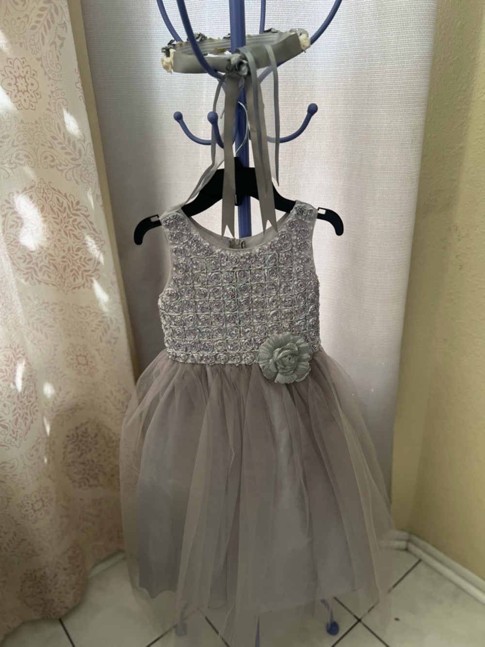 & Other Stories Silver Tulle Rosette Party Dress